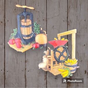 Vintage Homco cast metal Corn Sheller Cider Press kitchen wall decor